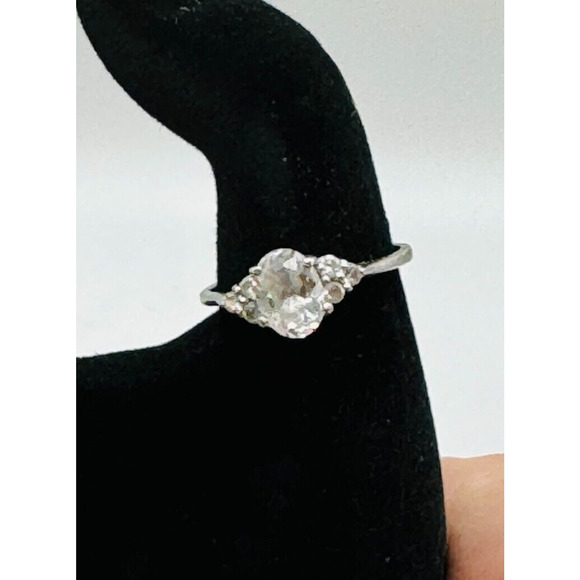 Sterling Silver Size 8 Solitaire With Side Stones CZ Ring women's Signed NF 925 - Picture 1 of 6